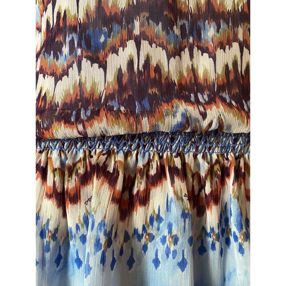 Guess Sz XS Boho Traveler Dress Keyhole Flutter Sleeve Watercolor Print Smocking - Picture 8 of 12